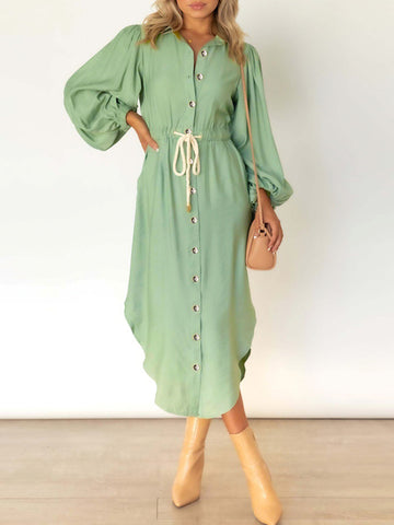 Airchics mi-longue robe boutonnage ceinture manches bouffantes casual de cocktail